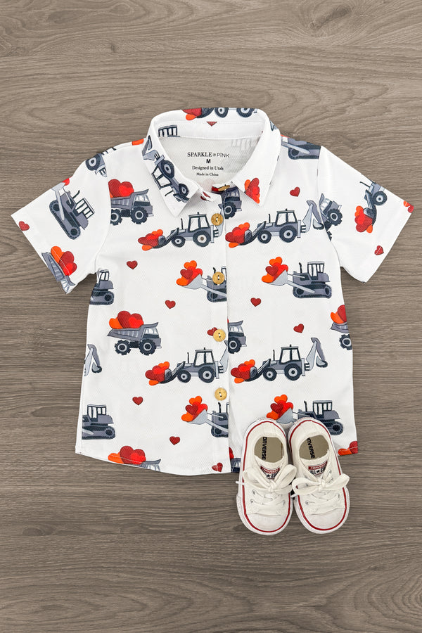 Tractor & Hearts Button Down | Sparkle in Pink