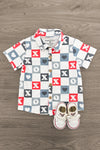 "XOXO" Checkered Button Down | Sparkle in Pink