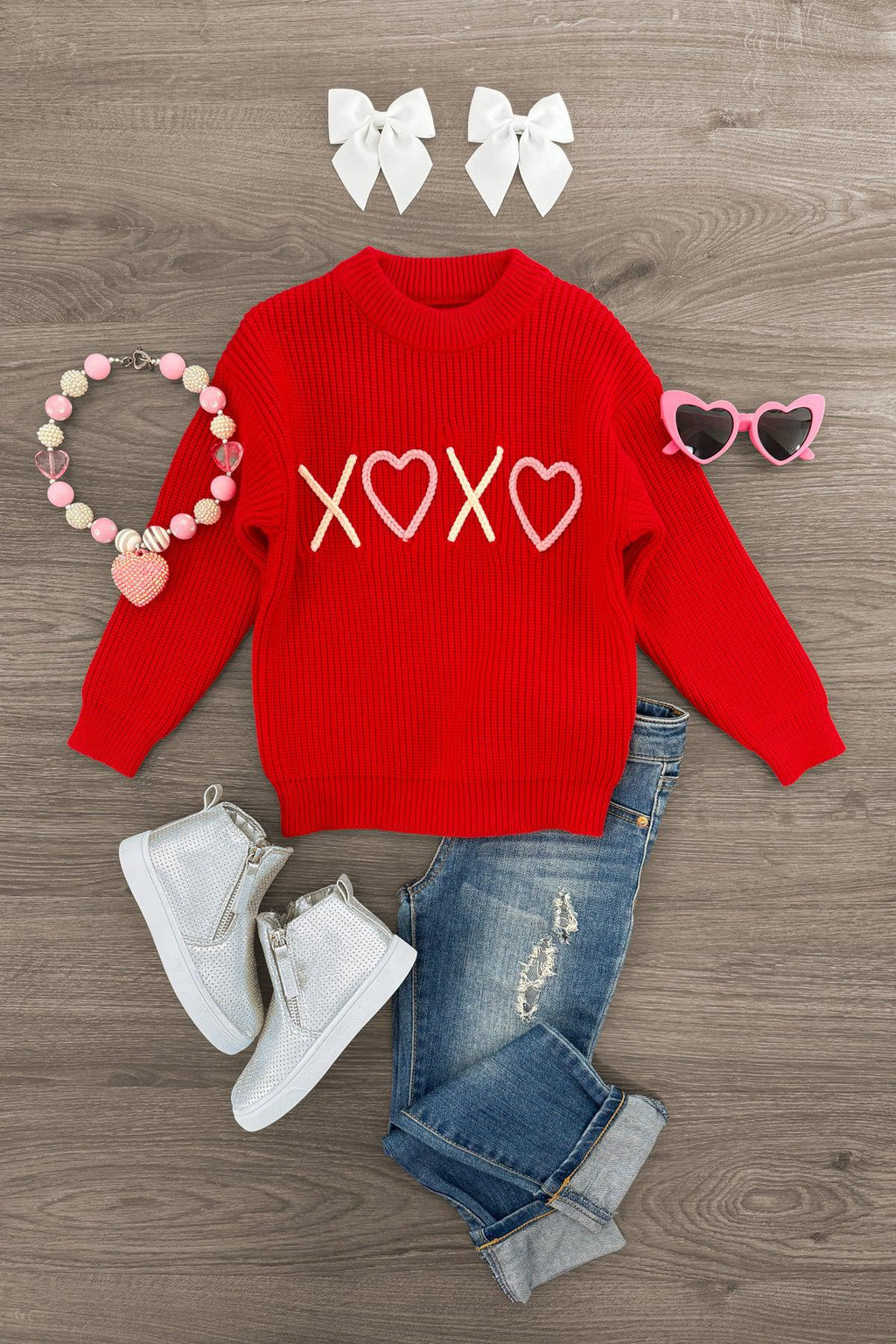 "XOXO" Red Knit Sweater | Sparkle in Pink
