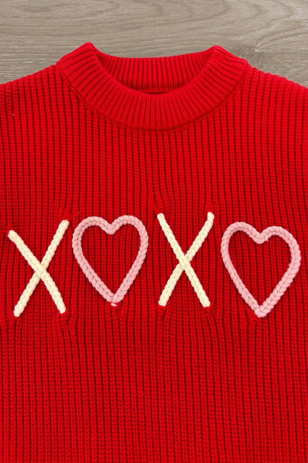 "XOXO" Red Knit Sweater | Sparkle in Pink