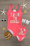 Mom & Me - "Let's Go Girls" One Piece Swimsuit | Sparkle in Pink