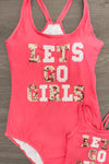 Mom & Me - "Let's Go Girls" One Piece Swimsuit | Sparkle in Pink