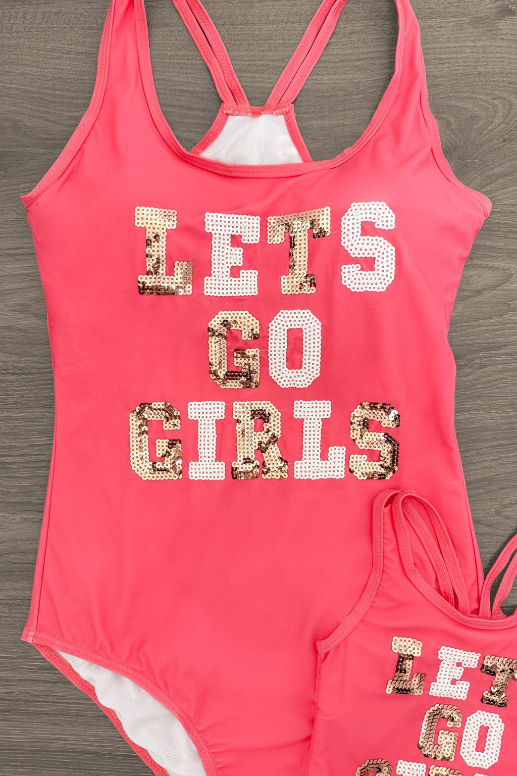 Mom & Me - "Let's Go Girls" One Piece Swimsuit | Sparkle in Pink