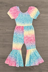 Rainbow Sequin Glitter Print Jumpsuit | Sparkle in Pink