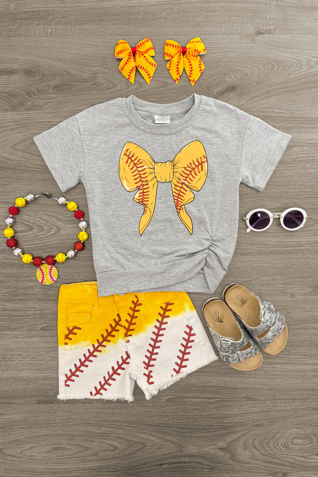 Softball Ombre Denim Short Set | Sparkle in Pink