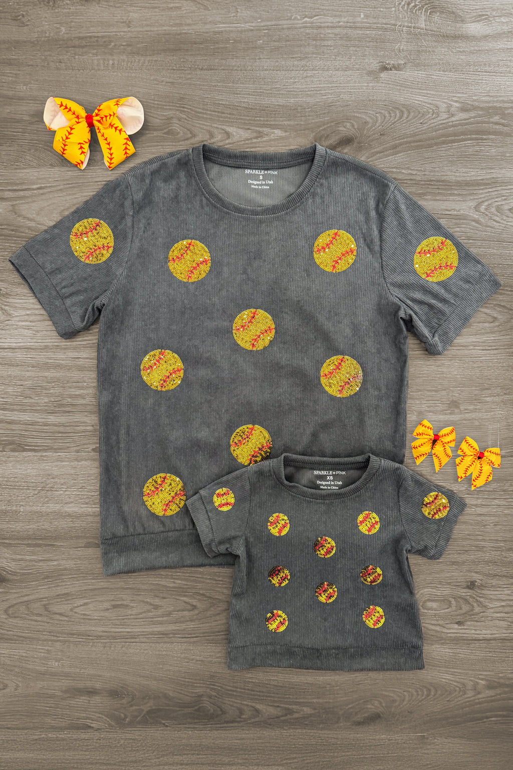 Mom & Me - Gray Sequin Softball Top | Sparkle in Pink