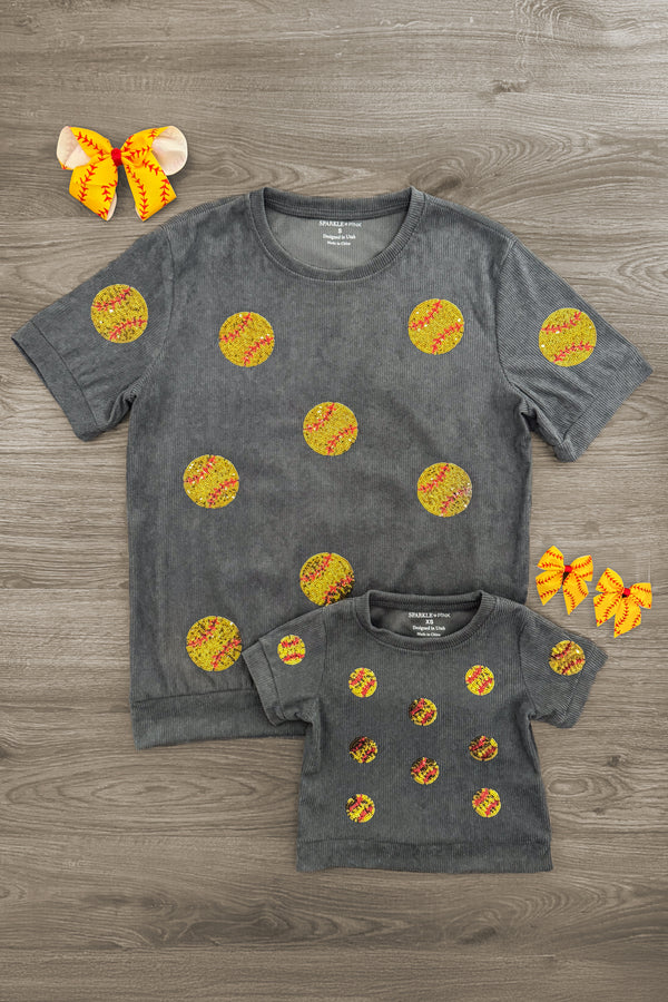 Mom & Me - Gray Sequin Softball Top | Sparkle in Pink