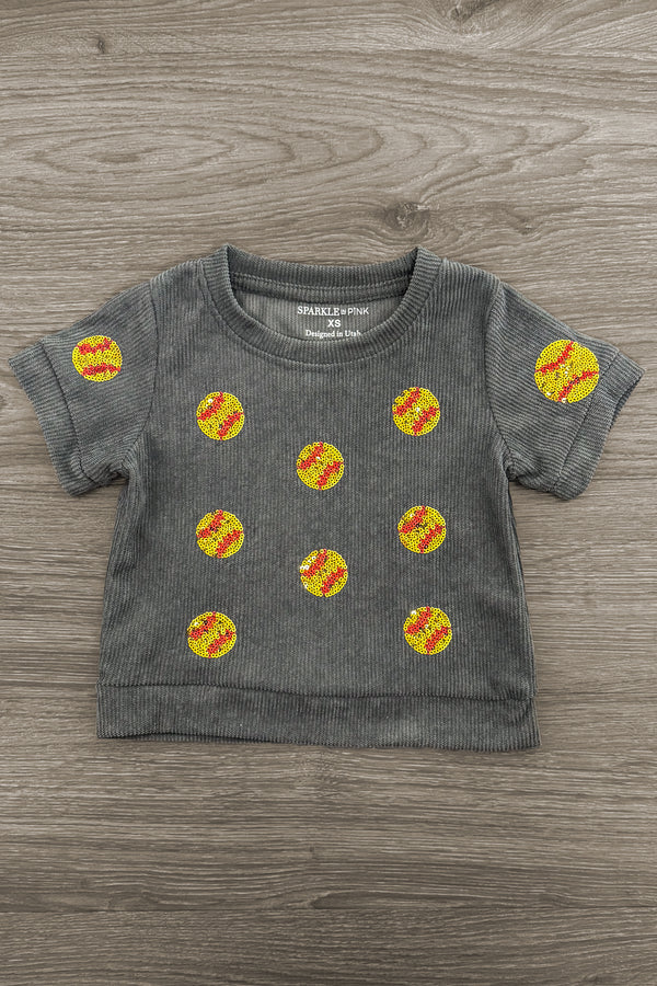 Mom & Me - Gray Sequin Softball Top | Sparkle in Pink