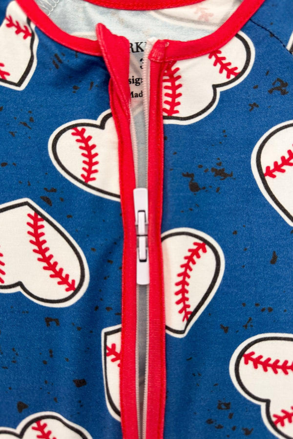 Blue Bamboo Baseball Heart Onesie | Sparkle in Pink