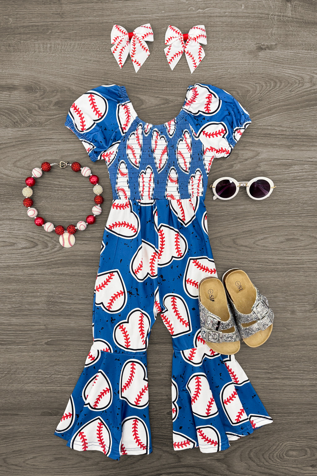 Blue Baseball Heart Jumpsuit | Sparkle in Pink