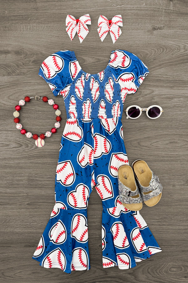 Blue Baseball Heart Jumpsuit | Sparkle in Pink