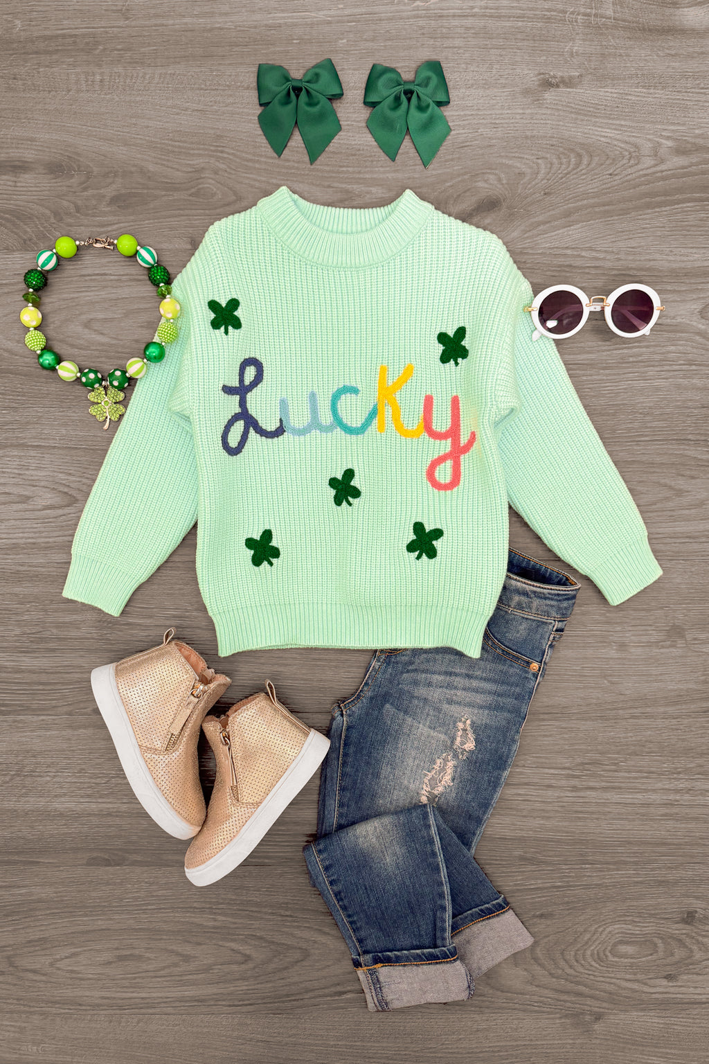 "Lucky" Mint Knit Sweater | Sparkle in Pink