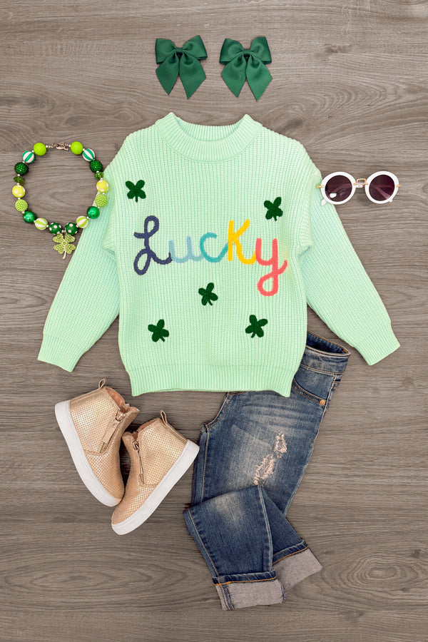 "Lucky" Mint Knit Sweater | Sparkle in Pink