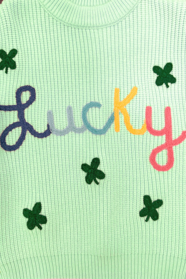 "Lucky" Mint Knit Sweater | Sparkle in Pink