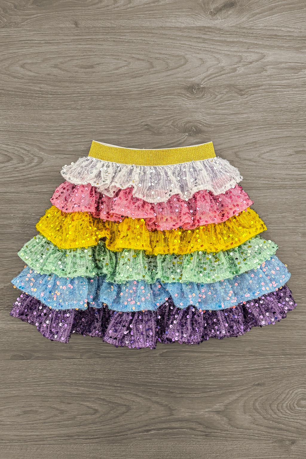 "Bday Girl" Rainbow Ruffle Sequin Skirt Set | Sparkle in Pink