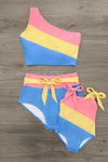 Mom & Me - Pink Yellow & Blue Striped Swimsuit | Sparkle in Pink