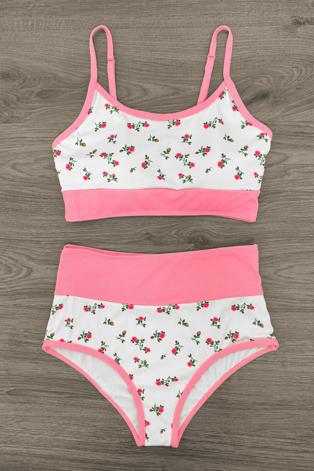Mom & Me - Pink & White Ribbed Rose Bikini | Sparkle in Pink