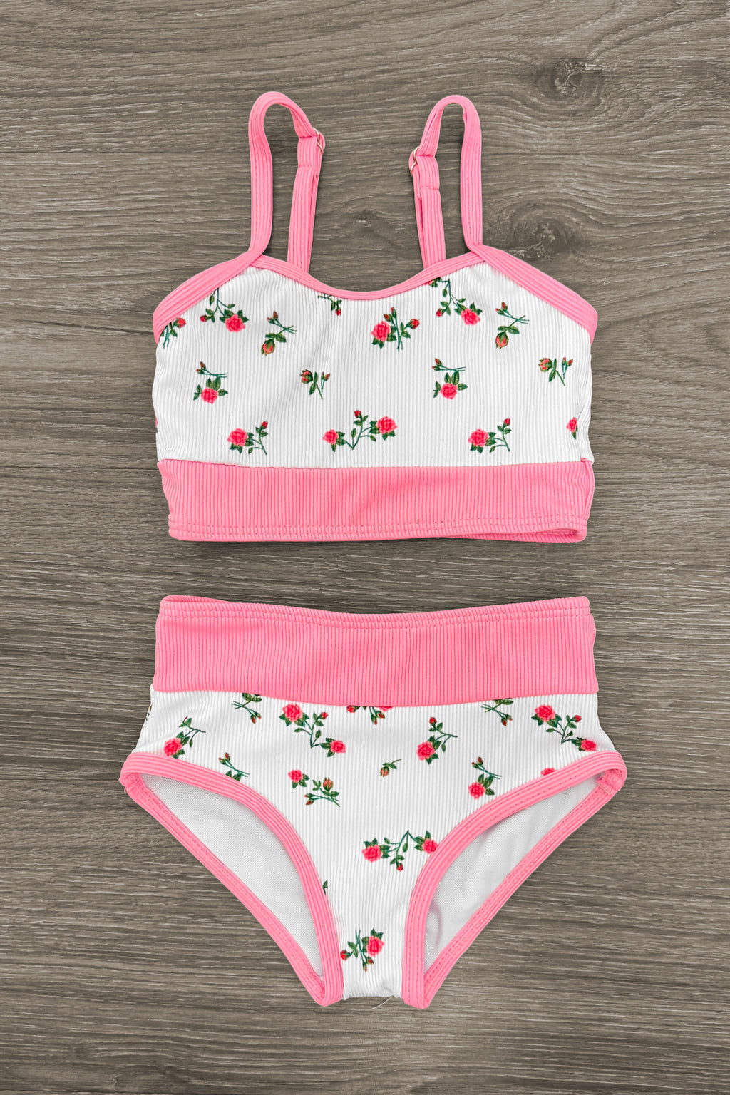 Mom & Me - Pink & White Ribbed Rose Bikini | Sparkle in Pink