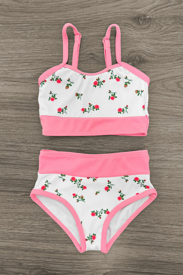 Mom & Me - Pink & White Ribbed Rose Bikini | Sparkle in Pink