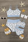 Mom & Me - Blue & White Ribbed Floral Bikini | Sparkle in Pink