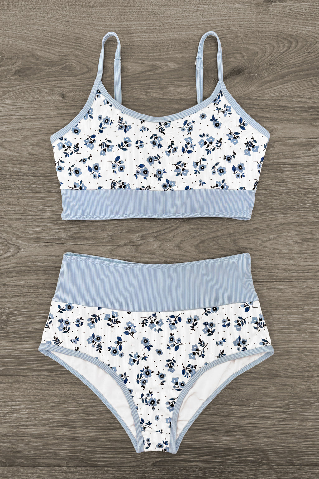 Mom & Me - Blue & White Ribbed Floral Bikini | Sparkle in Pink