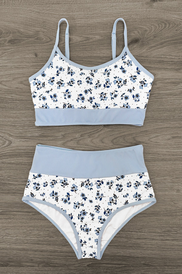 Mom & Me - Blue & White Ribbed Floral Bikini | Sparkle in Pink