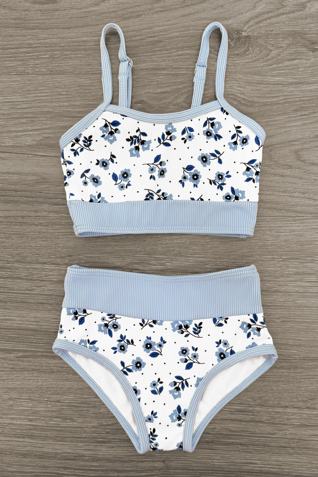 Mom & Me - Blue & White Ribbed Floral Bikini | Sparkle in Pink