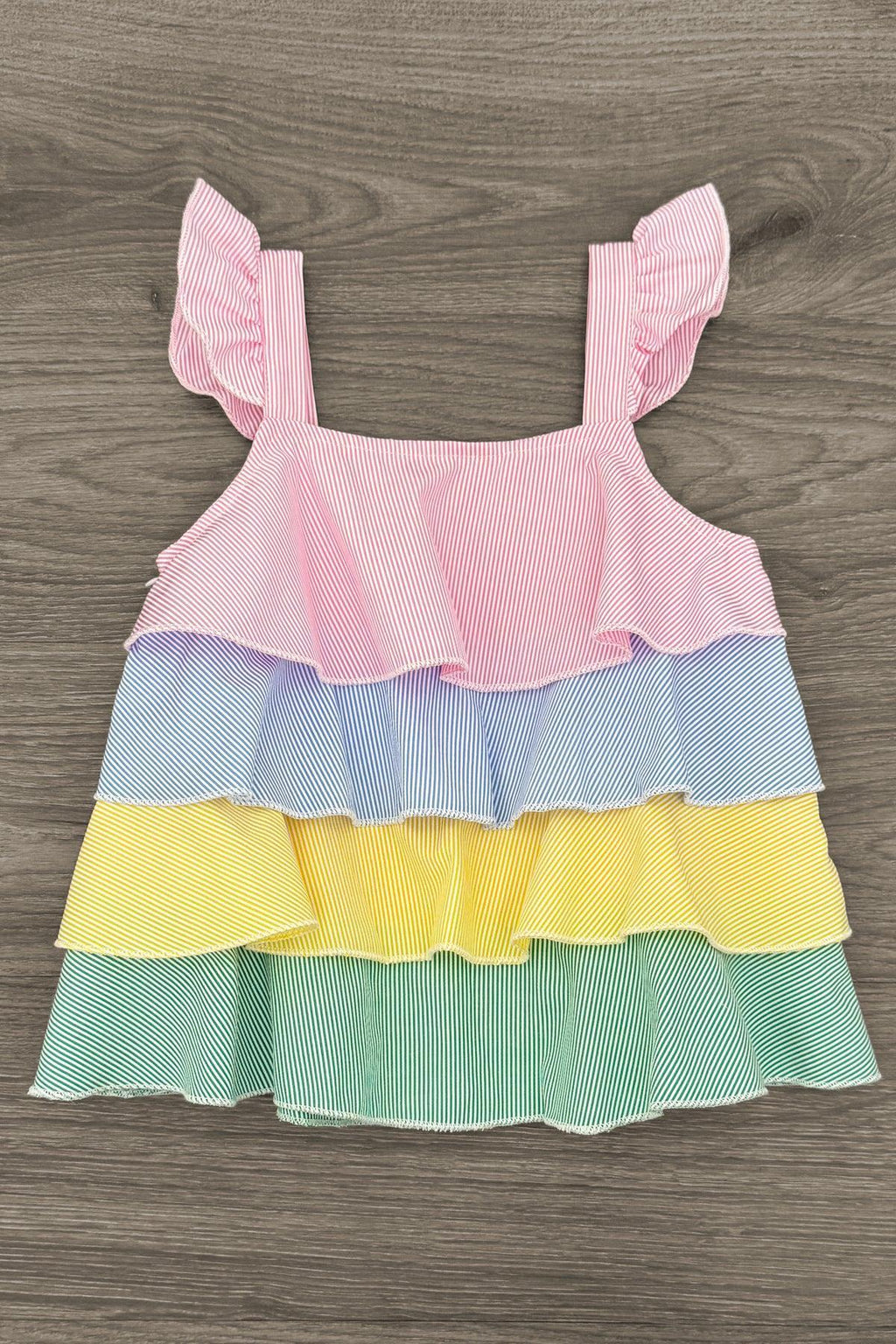 Striped Pastel Ruffle Denim Short Set | Sparkle in Pink