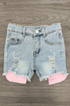 Striped Pastel Ruffle Denim Short Set | Sparkle in Pink
