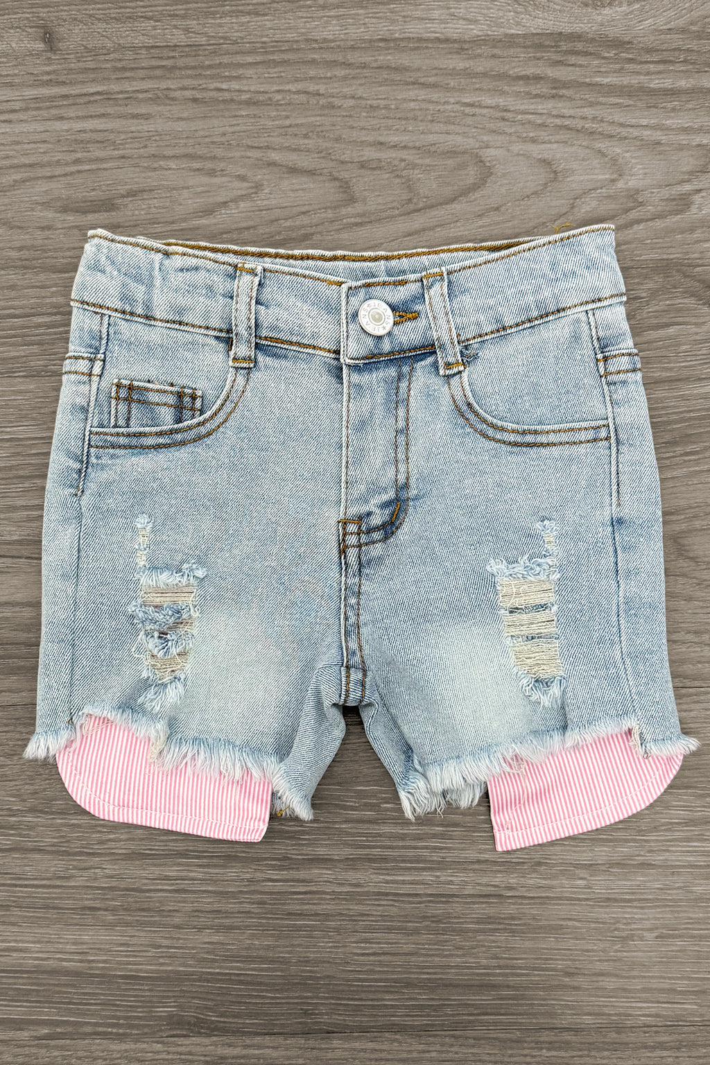 Striped Pastel Ruffle Denim Short Set | Sparkle in Pink