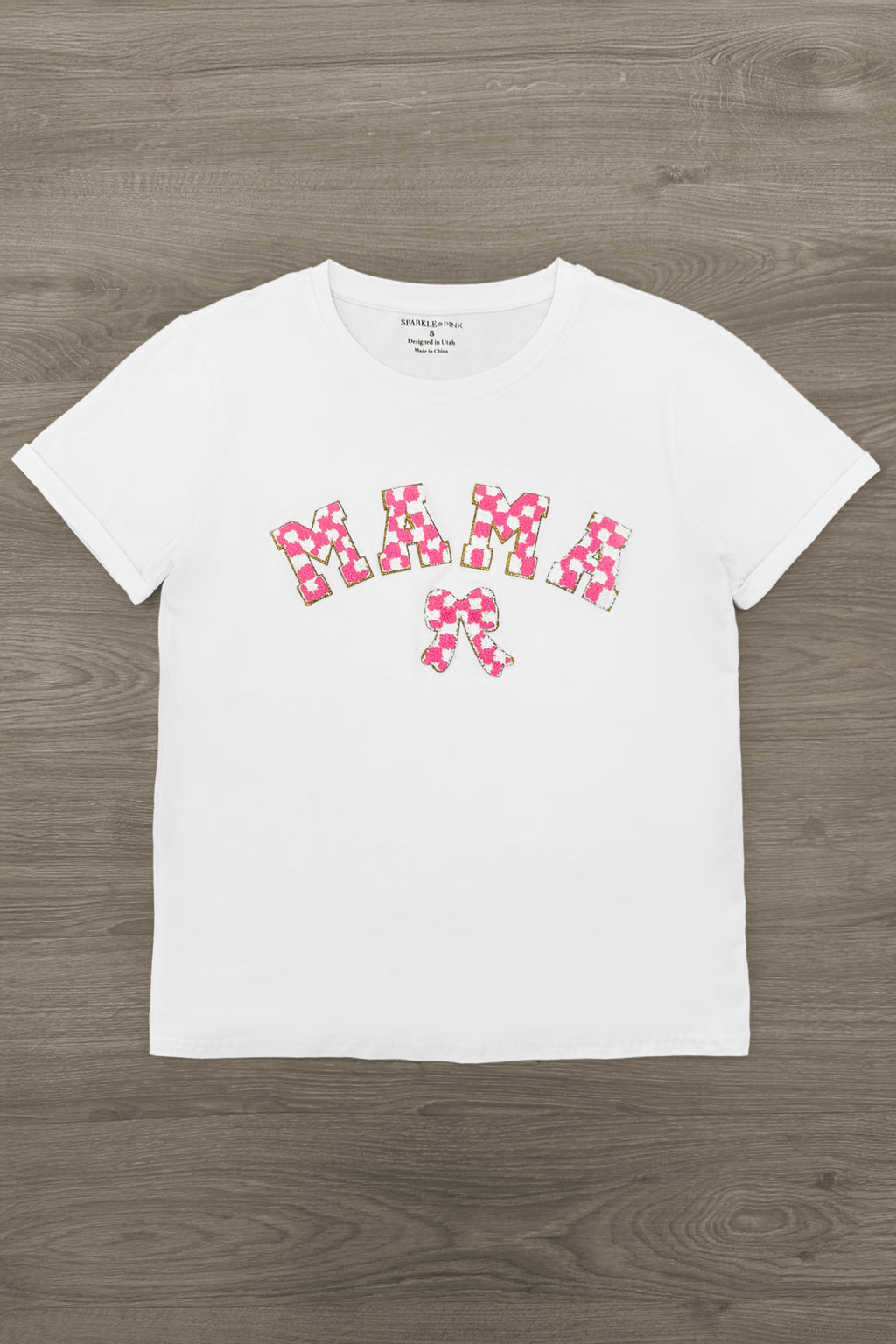 Mom & Me - "Mama & Mini" Checkered Chenille Patch Top | Sparkle in Pink