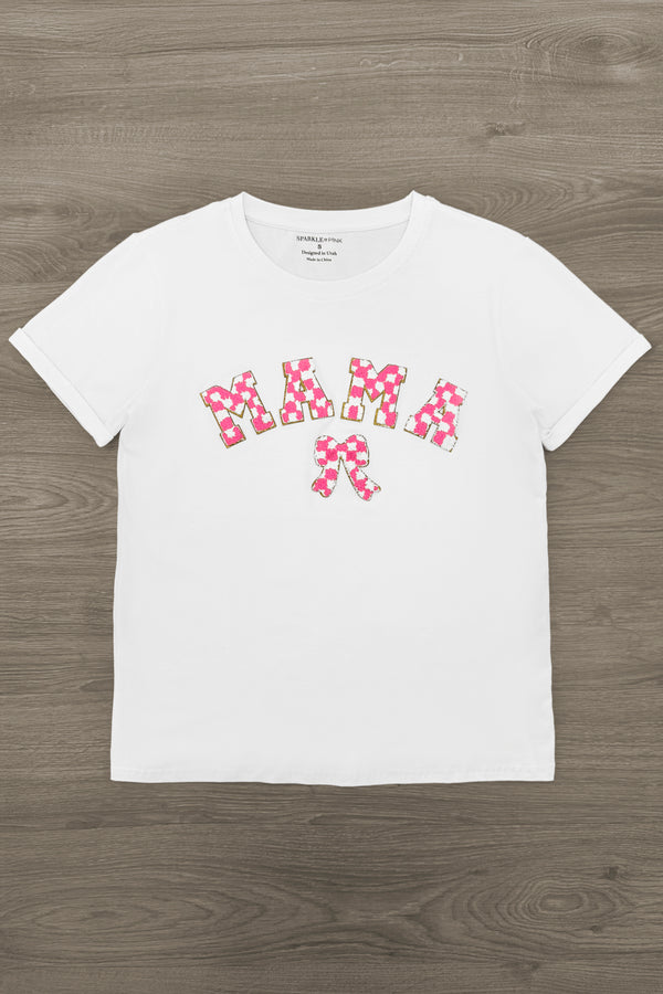 Mom & Me - "Mama & Mini" Checkered Chenille Patch Top | Sparkle in Pink