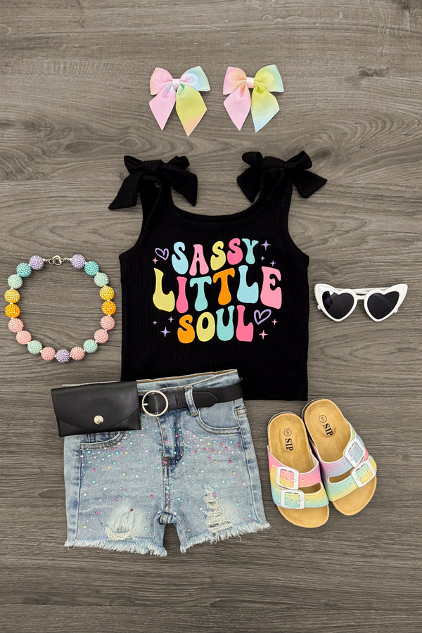 "Sassy Little Soul" Denim Short Set | Sparkle in Pink