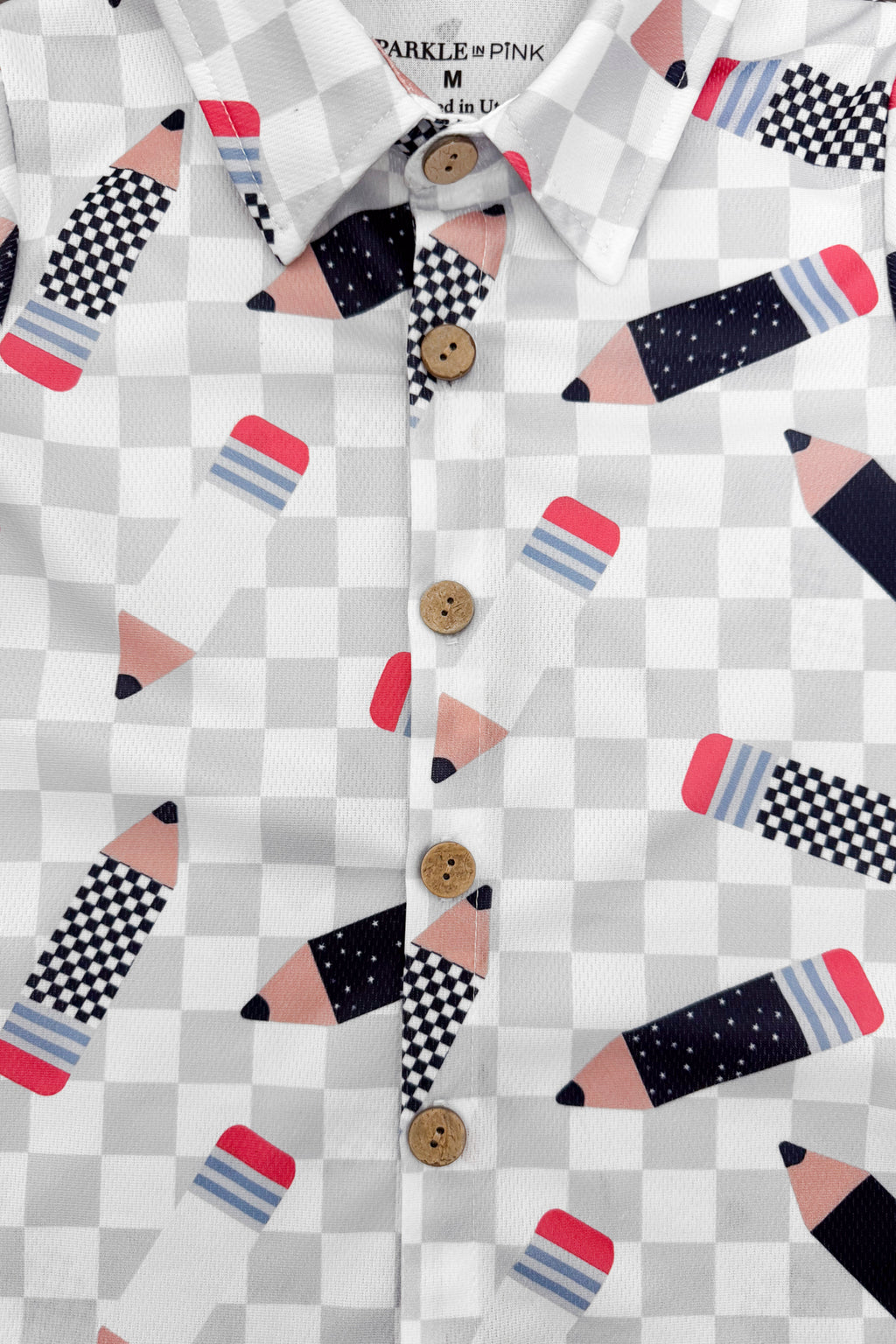 Checkered Pencil Button Down Top | Sparkle in Pink