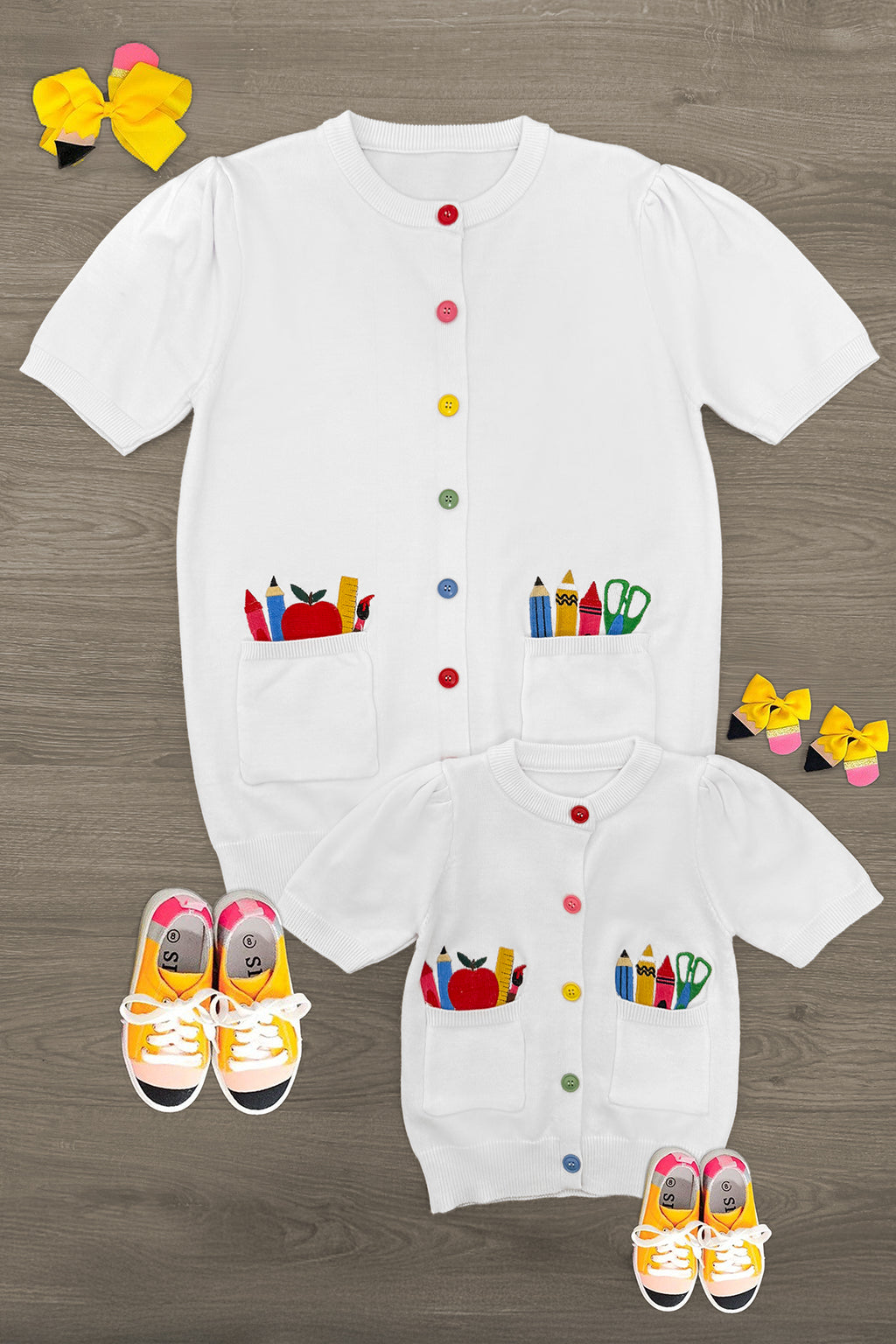 Mom & Me - School Supply Sweater Cardigan | Sparkle in Pink