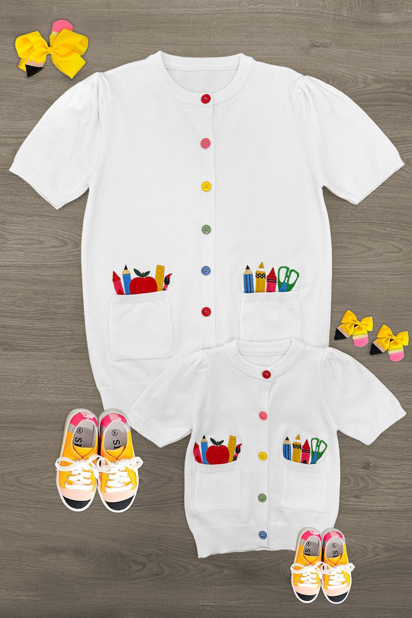 Mom & Me - School Supply Sweater Cardigan | Sparkle in Pink