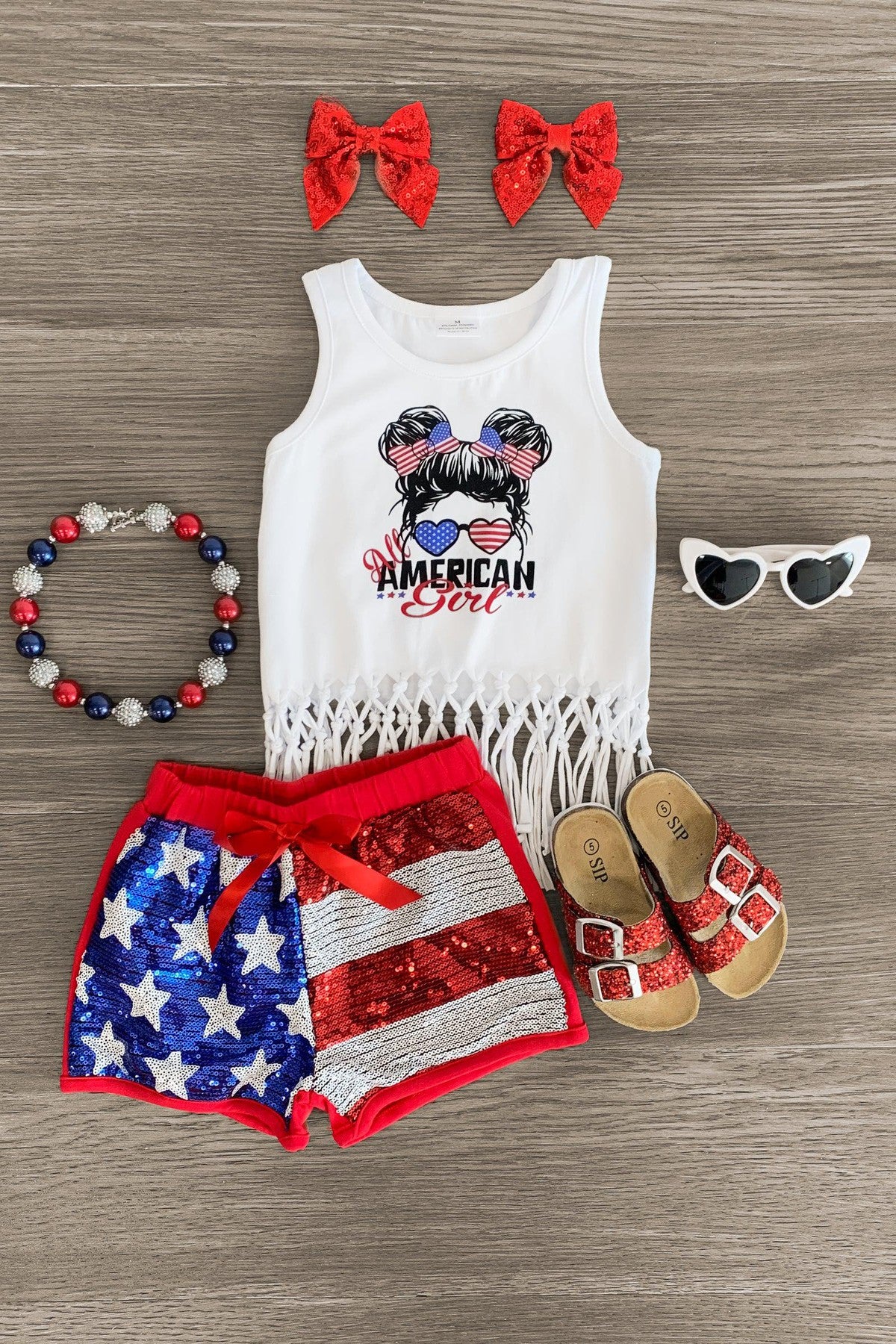 "All American Girl" Sequin Flag Short Set - Sparkle in Pink