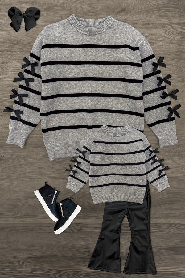 Mom & Me - Gray Striped Sweater & Pant Set | Sparkle in Pink