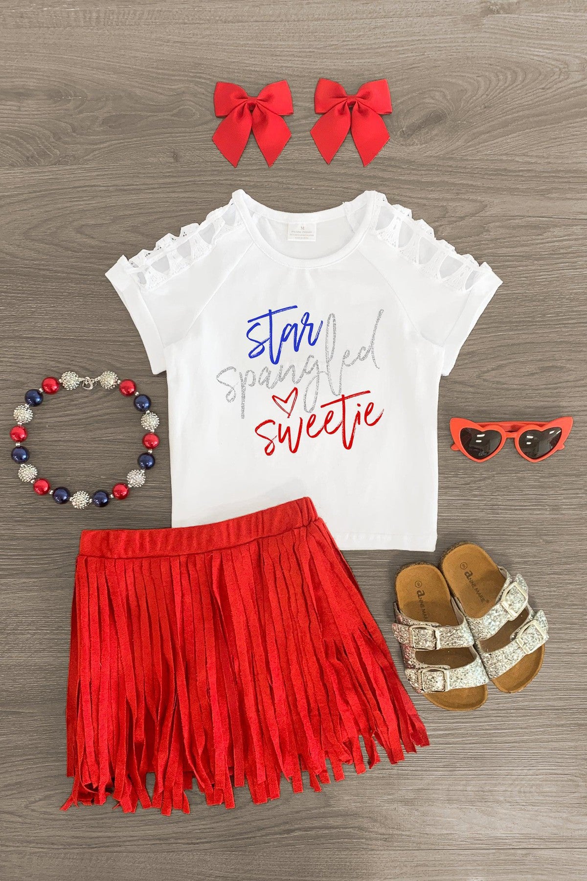"Star Spangled Sweetie" Red Suede Skirt Set - Sparkle in Pink