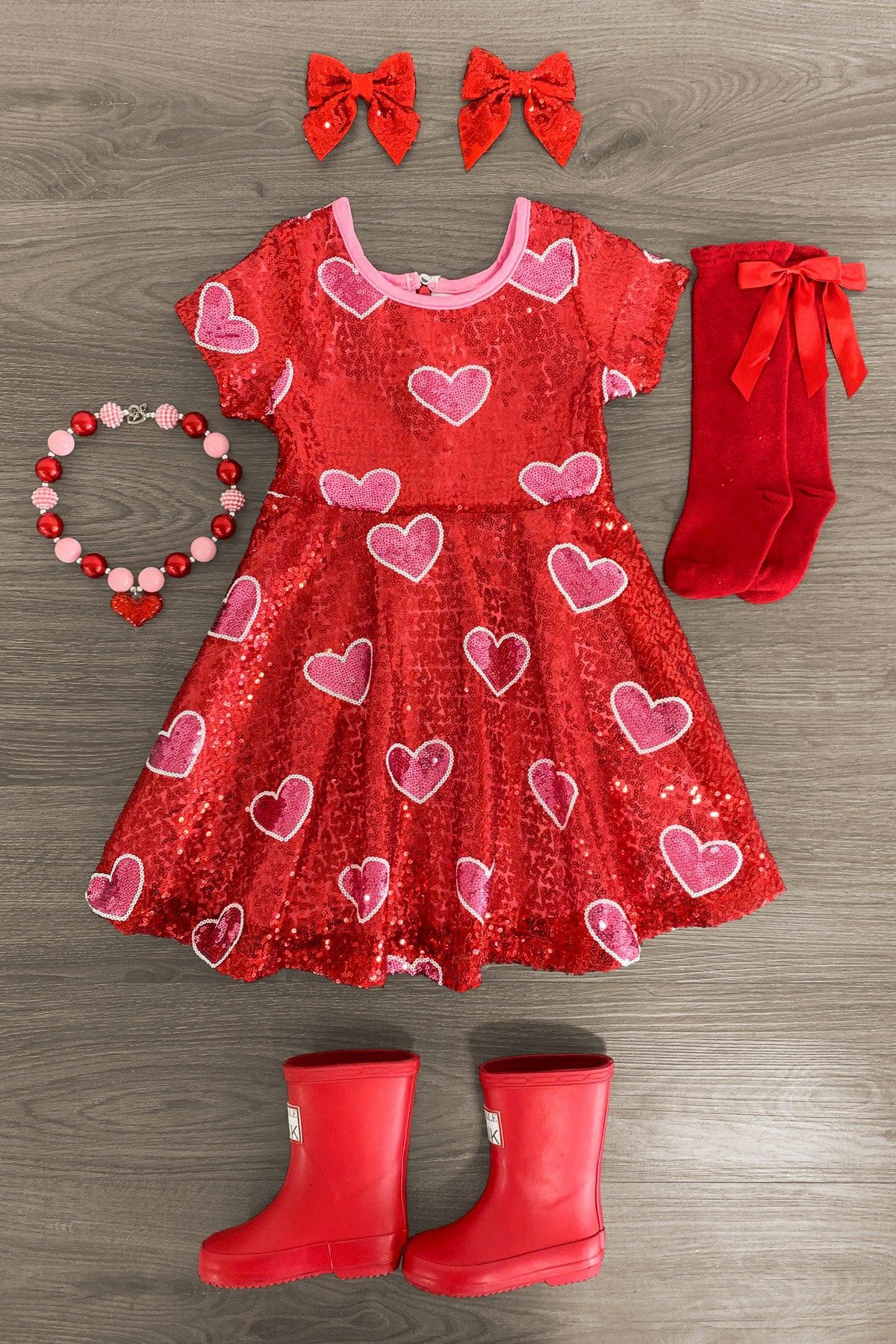 Red Sequin Hearts Dress 3XL-8/9 Years Red Sequin Hearts Dress 3XL-8/9 Years