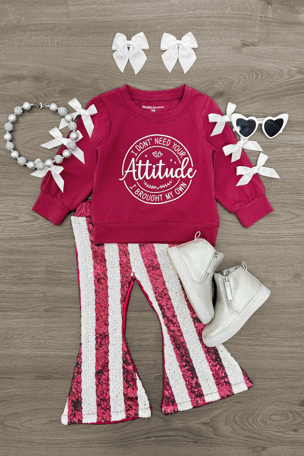 "I Don't Need Your Attitude..." Sequin Bell Bottom Set | Sparkle in Pink