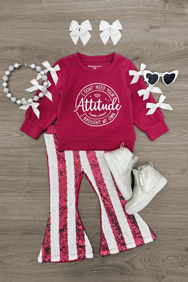 "I Don't Need Your Attitude..." Sequin Bell Bottom Set | Sparkle in Pink