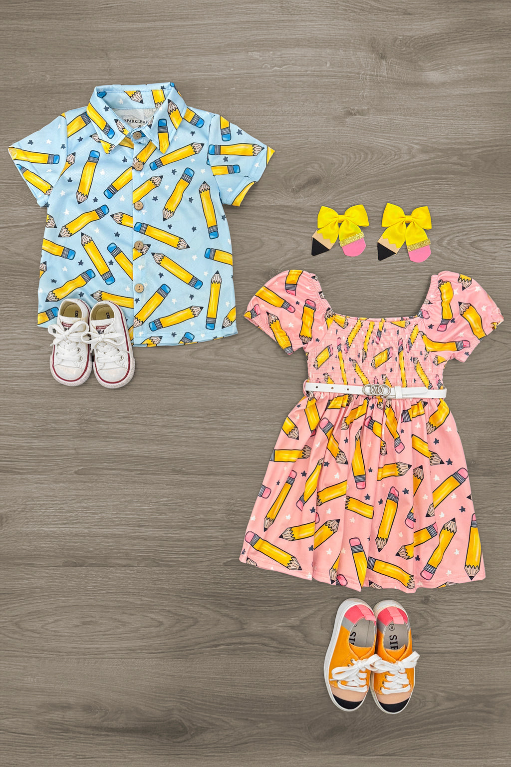 Blue Pencil & Star Button Down Top | Sparkle in Pink