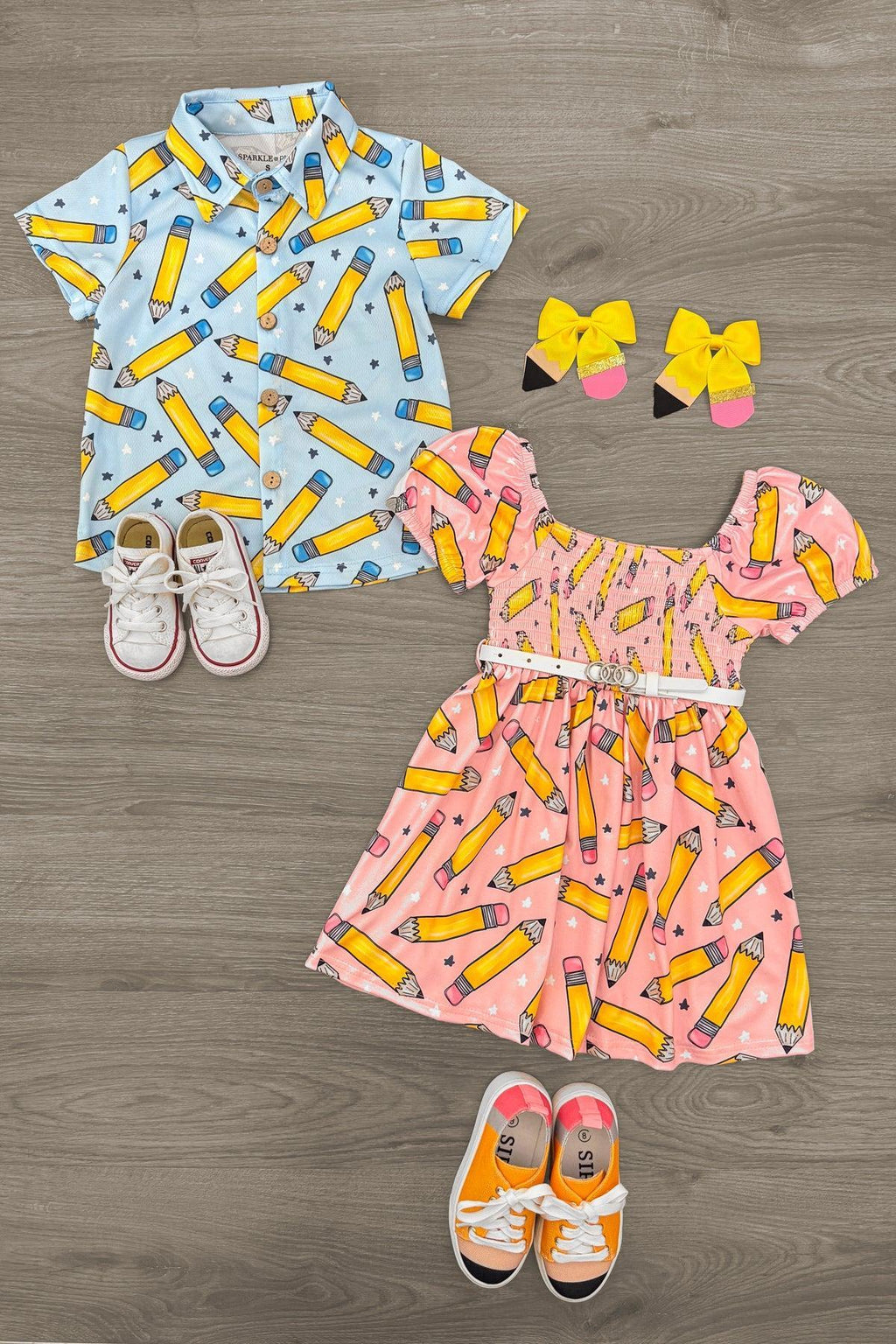 Blue Pencil & Star Button Down Top | Sparkle in Pink