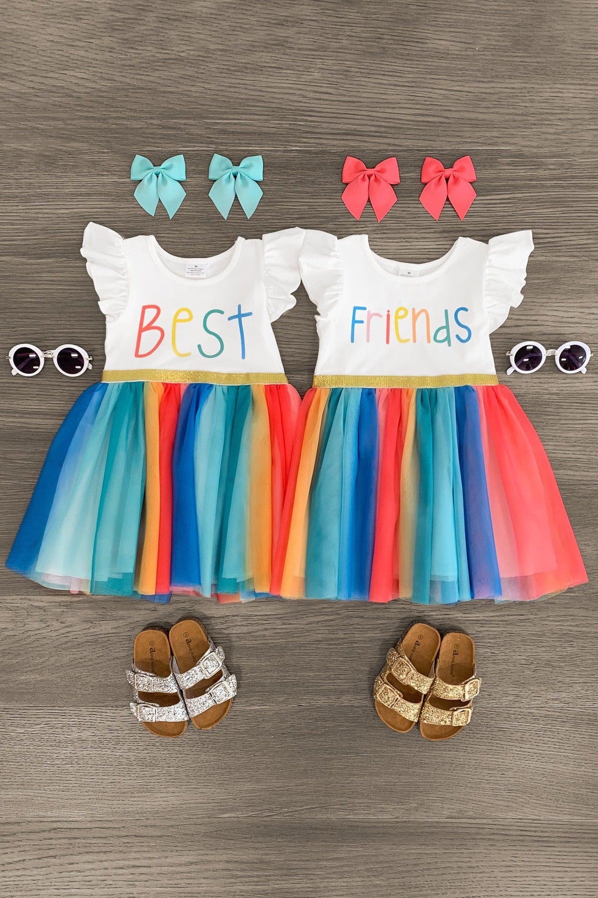 "Best Friends" Glitter Rainbow Tutu Dress - Sparkle in Pink