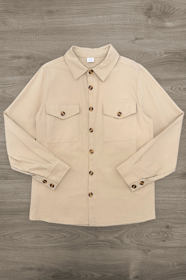 Family Burgundy Flannel & Khaki Button Down Top | Sparkle in Pink
