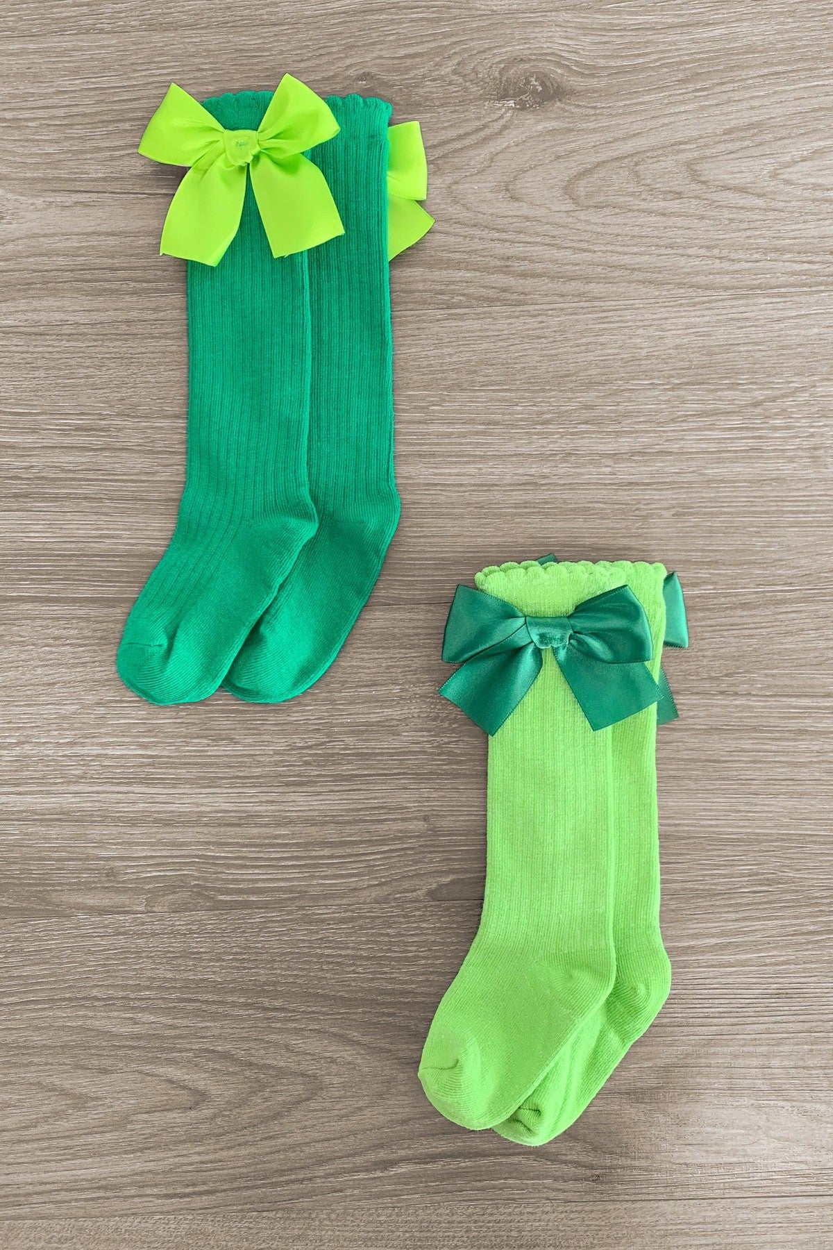 Green Knee High Silk Bow Socks - Sparkle in Pink