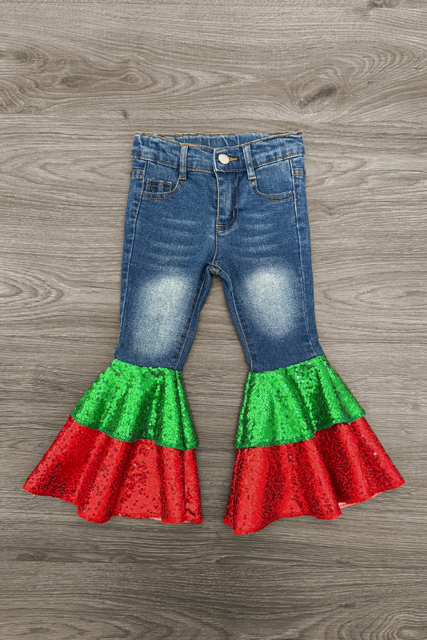 "Merry" Sequin Denim Bell Bottom Set | Sparkle in Pink