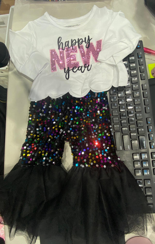 "Happy New Year" Sequin Bell Bottom Set | Sparkle in Pink