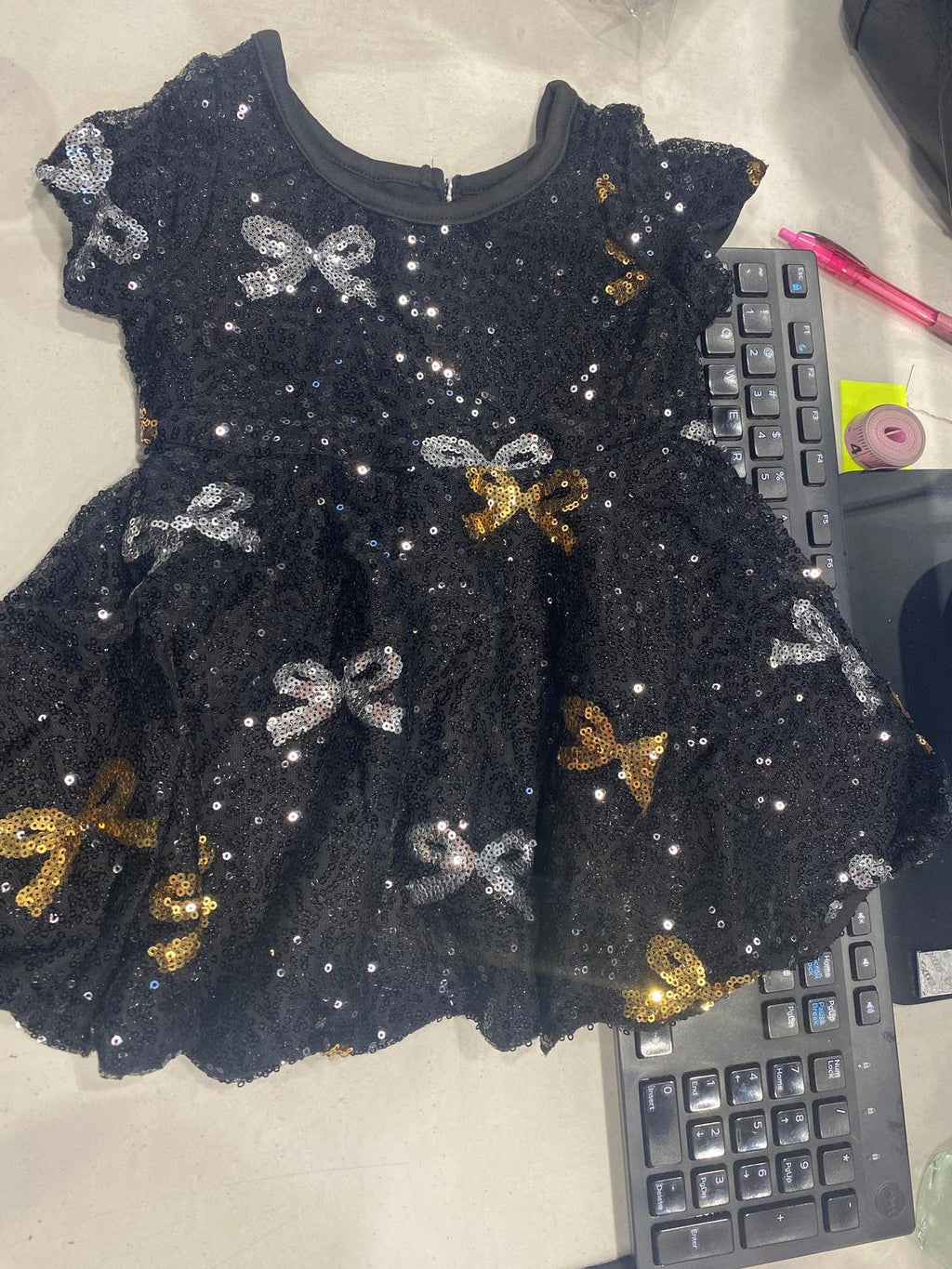 Silver & Gold Sequin Bow Dress | Sparkle in Pink